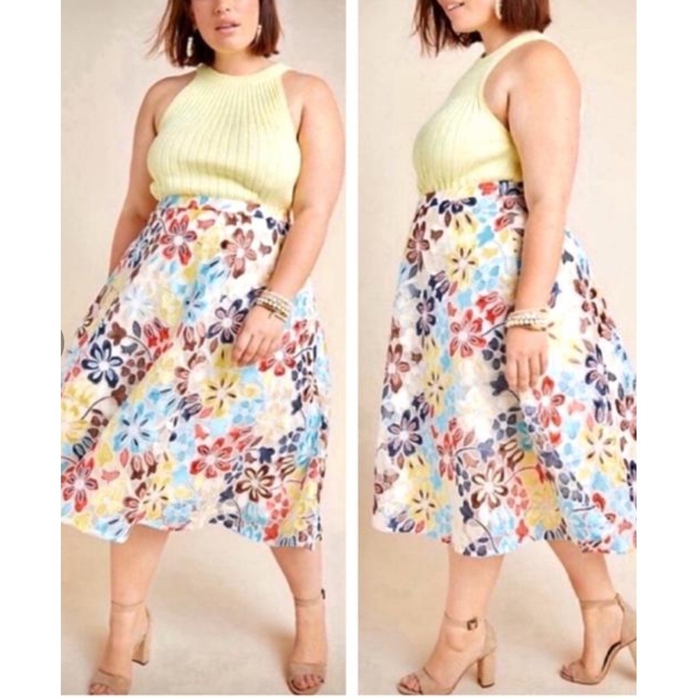 Eva Franco Embroidered Floral‎ Fit Flare Midi Skirt Women 22W